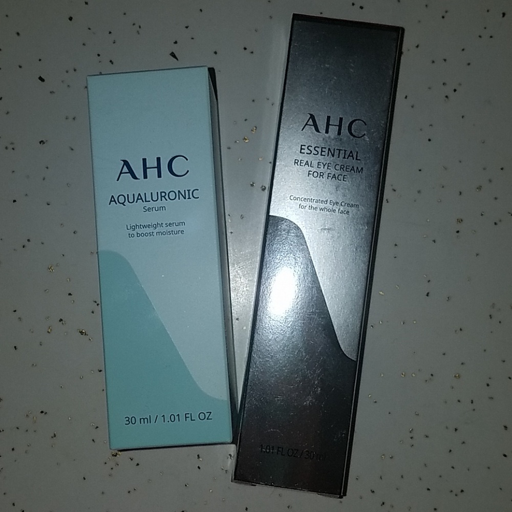 AHC aqualuronic serum and real eye cream for face